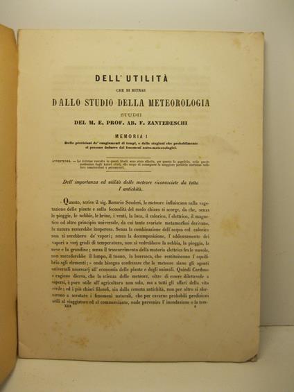 Dell'utilita' che si ritrae dallo studio della meteorologia. Memoria I. Delle proiezioni de' cangiamenti di tempi, e delle stagioni che probabilmente si possono dedurre dai fenomeni astro-meteorologici - copertina