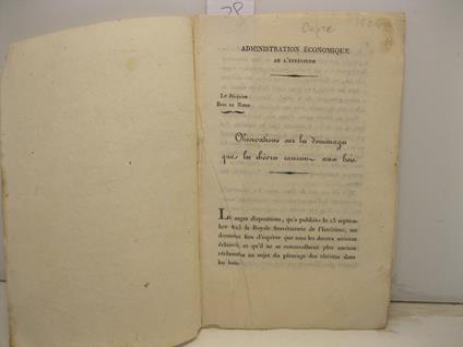 Administration economique de l'interieur. Observations sur le dommages que les chevres causent avec bois - copertina