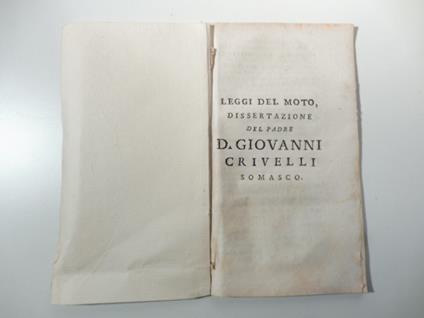 Leggi del moto. Dissertazione - Giovanni Crivelli - copertina