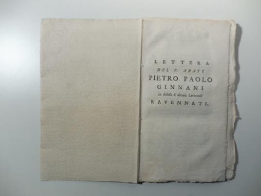 Lettera del P. abate Pietro Paolo Ginanni in difesa d'alcuni Letterati ravennati - copertina