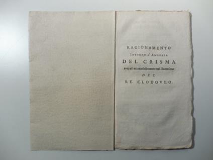 Ragionamento intorno l'ampolla del crisma avutasi miracolosamente nel battesimo del re Clodoveo - copertina