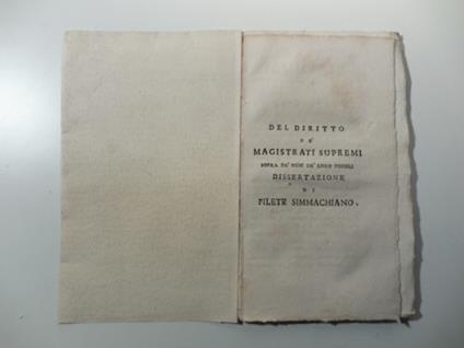 Del diritto de' magistrati supremi sopra de' beni de' loro popoli. Dissertazione di Filete Simmachiano - copertina