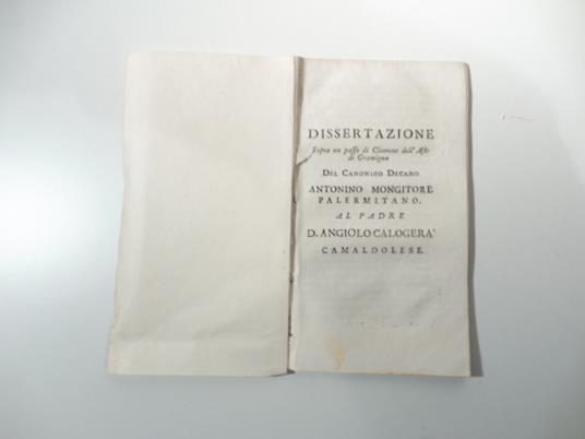 Dissertazione sopra un passo di Cicerone dell'Aste di Gramigna - copertina