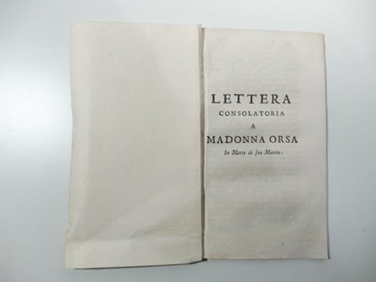Lettera consolatoria a Madonna Orsa in morte di suo marito - copertina