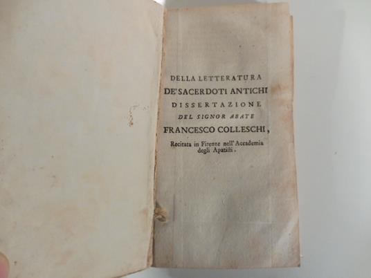 Della letteratura de' sacerdoti antichi. Dissertazione - copertina
