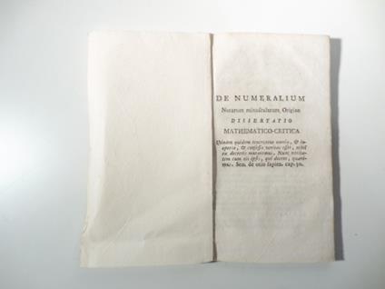 De numeralium notarum minuscularum origine. Dissertatio mathematico-critica - copertina