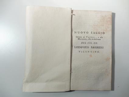 Nuovo saggio intorno ai vapori e alle meteore che ne derivano - Lodovico Barbieri - copertina