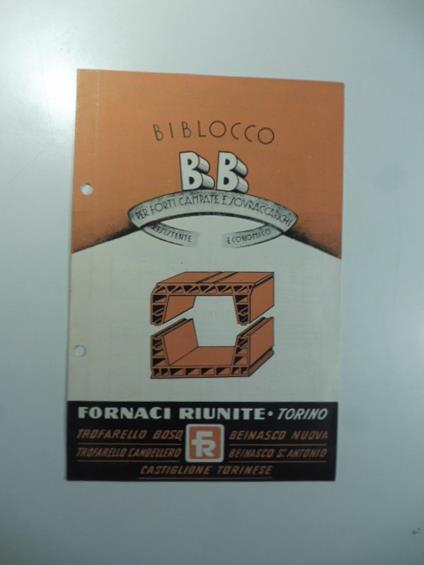 Biblocco BB per forti, campate e sovraccarichi. Fornaci riunite, Torino. Pieghevole pubblicitario - copertina
