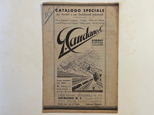 Catalogo speciale per arrotini e per Stabilimenti industriali. G. Caudano & C., Torino. Catalogo n. 5, 1934 - copertina
