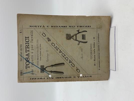 G. Caudano & C. Tosatrici per capelli e per cavalli. Anno I, n. 1, aprile 1896 - copertina