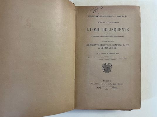 L' uomo delinquente in rapporto all'antropologia, alla giurisprudenza ed alle discipline carcerarie. Volume secondo - Cesare Lombroso - copertina