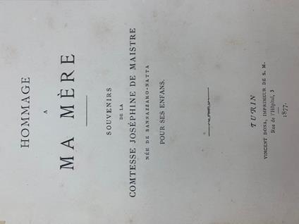 Hommage a ma mere. Souvenirs de la Comtesse Josephine de Maistre - copertina