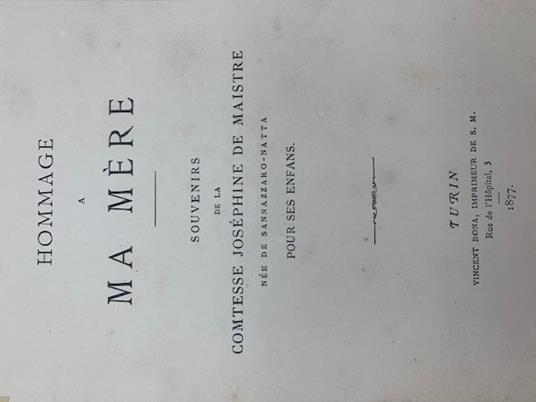 Hommage a ma mere. Souvenirs de la Comtesse Josephine de Maistre - copertina