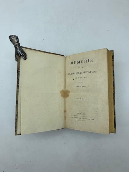 MEMORIE STORICHE DELLA SOCIETA' DI AGRICOLTURA DI TORINO. Tomo VIII - copertina