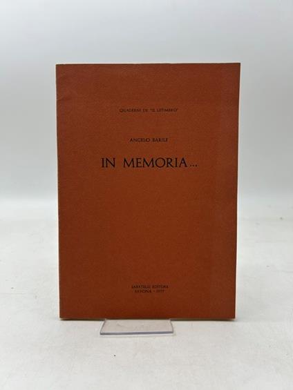 In menoria - Angelo Barile - copertina