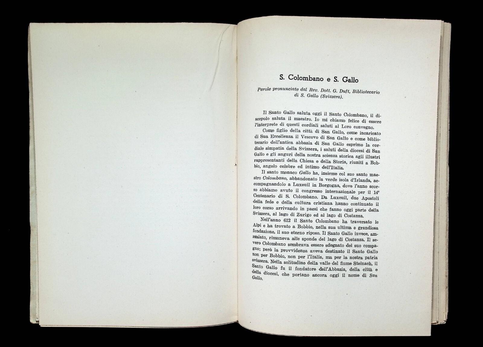 San Colombano e la sua opera in Italia Libo Atti Convegno 1951 Bobbio con Dedica