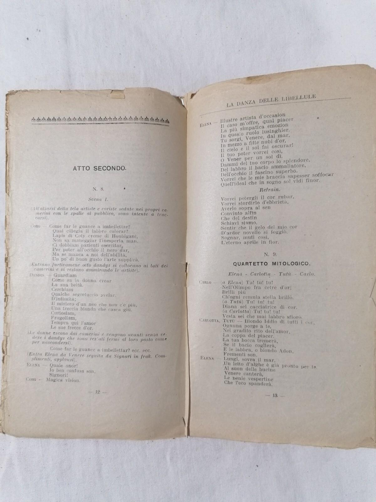 Libretto LA DANZA DELLE LIBELLULE Operetta in 3 atti Franz Lehar Carlo Lombardo