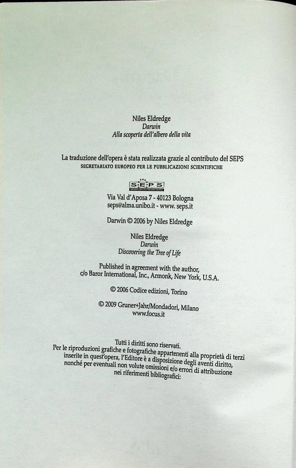 Darwin Alla Scoperta dell'Albero della Vita Libro Eldredge Gruner Jahr 2009