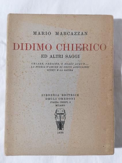 Didimo Chierico e Altri Saggi - Mario Marcazzan - copertina
