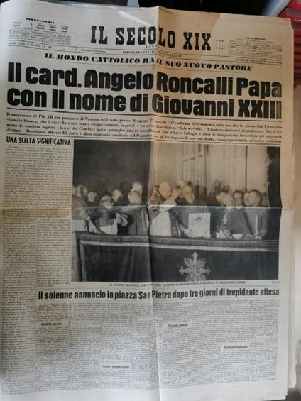Il Secolo XIX, 29 ottobre 1958. Elezione di Giovanni XXIII - copertina