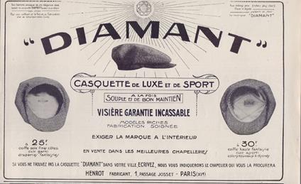 Diamant. Casquette de luxe et de sport. Advertising 1925 - Aa.vv. - copertina