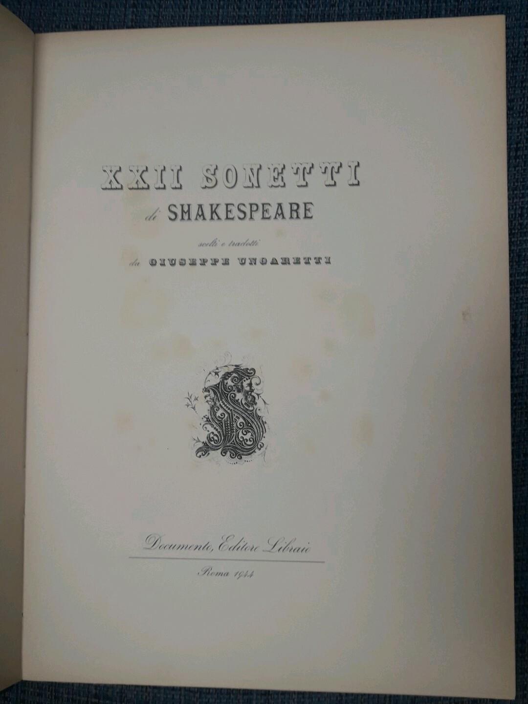 Ungaretti XXII Sonetti di Shakespeare 1944 Roma