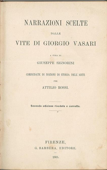 Narrazioni scelte dalle vite di Giorgio Vasari - copertina