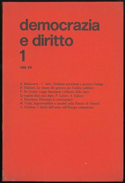 Democrazia e diritto 1 - Autori Vari - copertina