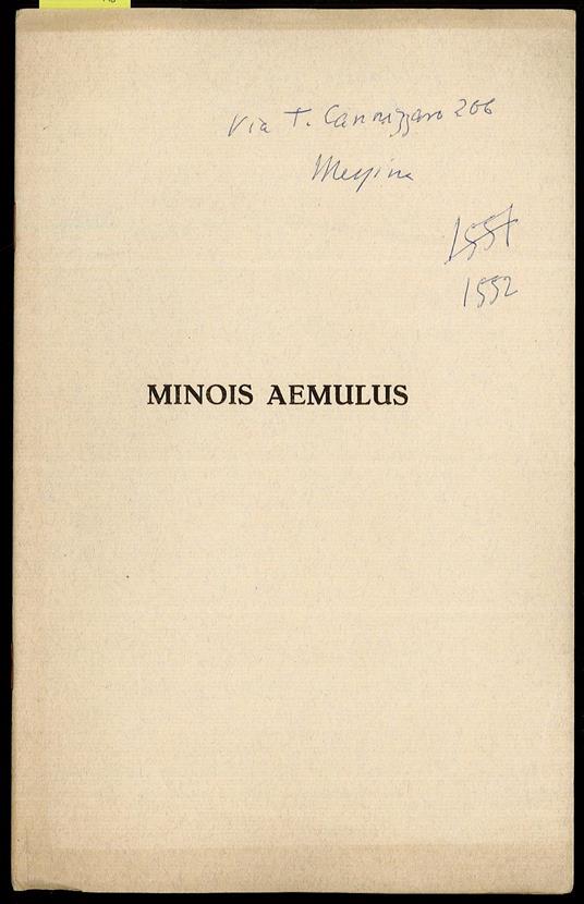 Minois Aemulus - Giuseppe Morabito - copertina