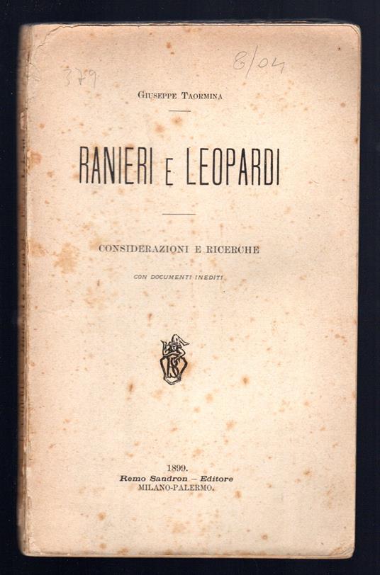 Ranieri e Leopardi - Considerazioni e ricerche con documenti inediti - copertina
