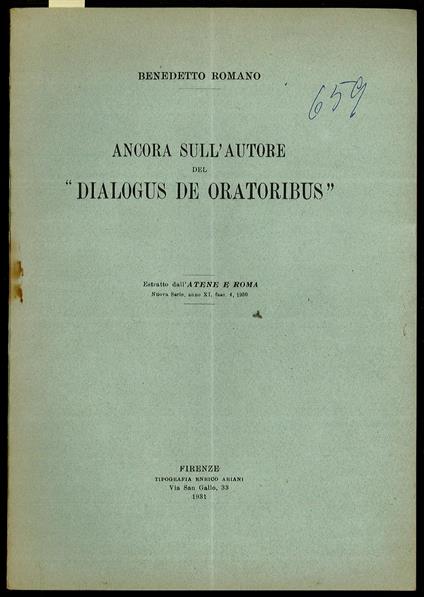 Ancora sull’autore del “Dialogus de oratoribus” - copertina