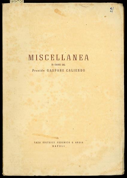 Miscellanea in onore del Preside Gaspare Caliendo - copertina