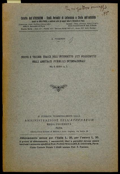 Nuove e vecchie tracce dell’interdetto uti possidetis negli arbitrati pubblici internazionali del II secolo a. C - copertina