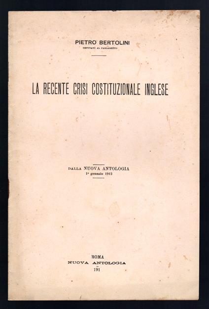 La recente crisi costituzionale inglese - copertina