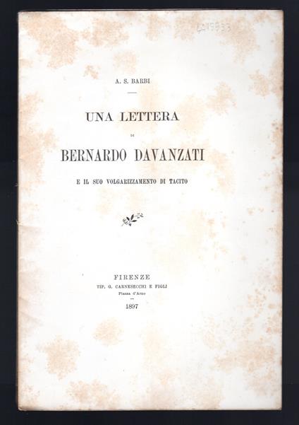 Una lettera di Bernardo Davanzati - copertina