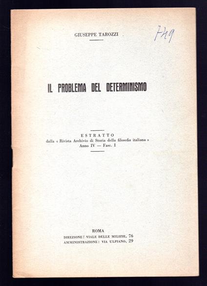 Il problema del determinismo - Giuseppe Tarozzi - copertina