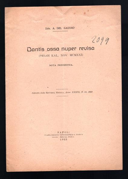 Dantis ossa nuper revisa - A. Del Gaudio - copertina