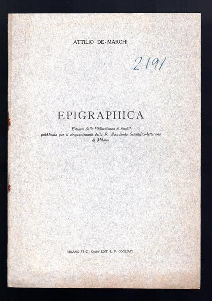 Epigraphica - Attilio De Marchi - copertina