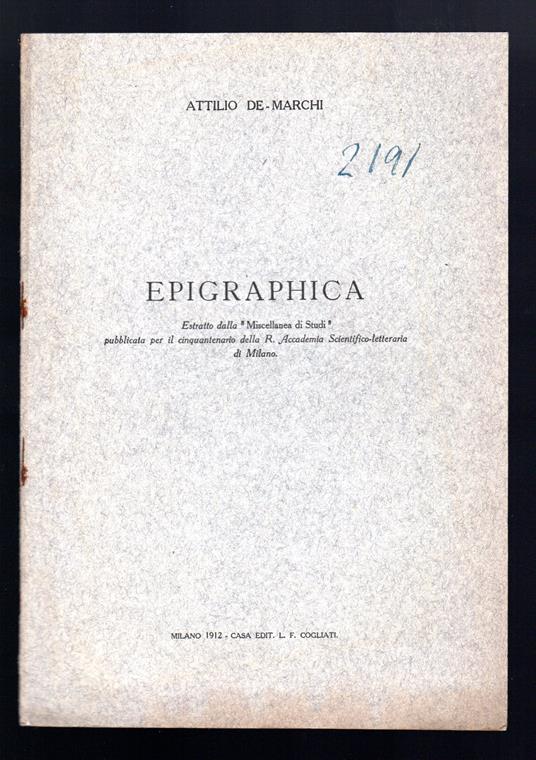 Epigraphica - Attilio De Marchi - copertina