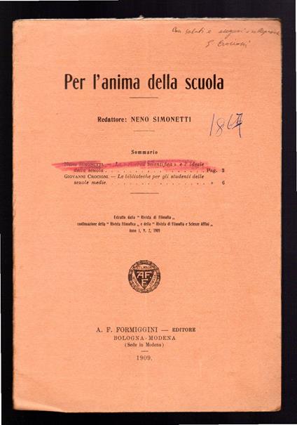 Per l'anima della scuola - copertina