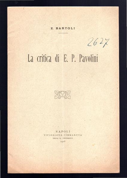 La critica di E. P. Pavolini - copertina
