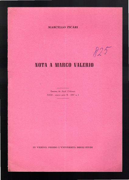 Nota a Marco Valerio - copertina