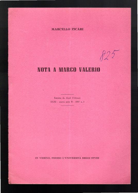 Nota a Marco Valerio - copertina