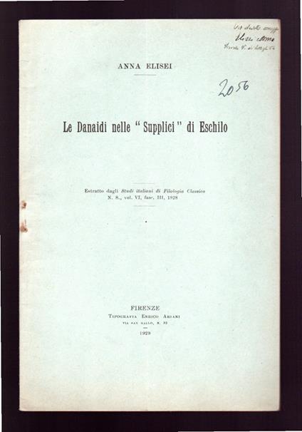 Le Danaidi nelle ''Supplici'' di Eschilo - copertina