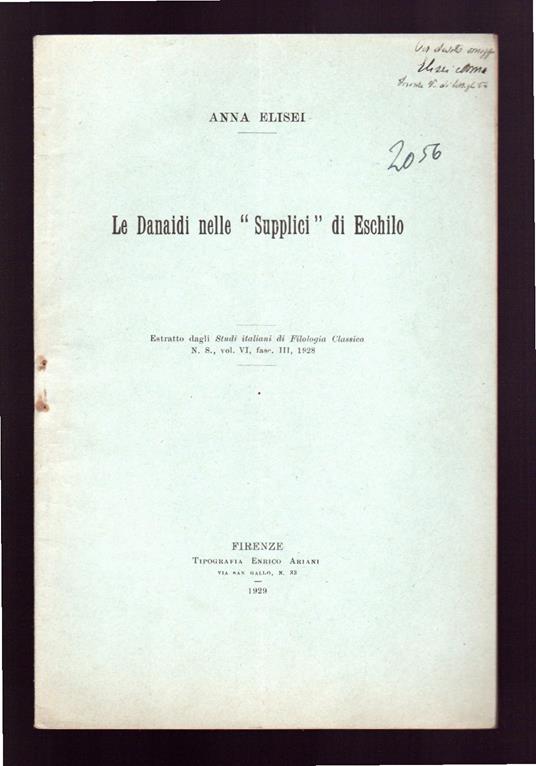 Le Danaidi nelle ''Supplici'' di Eschilo - copertina