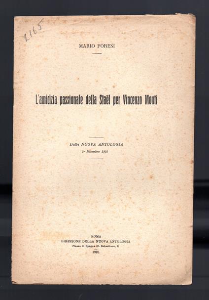 L'amicizia passionale della Stael per Vincenzo Monti - copertina