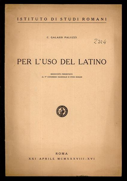 Per l'uso del latino - copertina