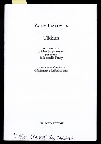 Tikkun o la vendetta di Mende Speismann per mano della sorella Fanny - copertina