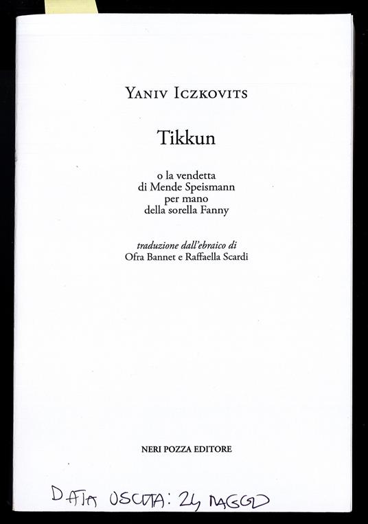 Tikkun o la vendetta di Mende Speismann per mano della sorella Fanny - copertina