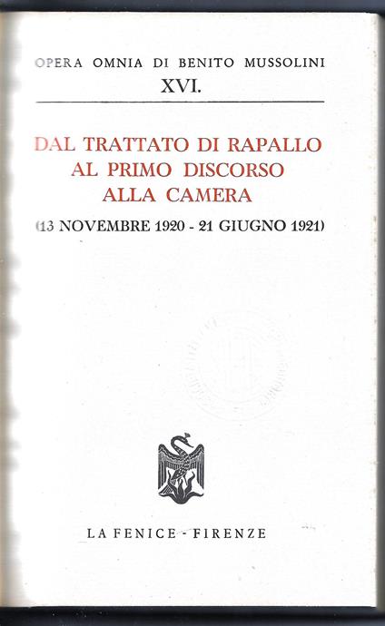 Dal trattato di Rapallo al primo discorso alla camera - copertina